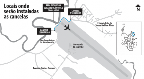 Infografia dos locais onde serão instaladas cancelas em vias próximas ao aeroporto - Fotografo: Arte Fabio Raposo - Data: 10/04/2014