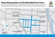 Mapa das ruas fechadas no Centro de Joinville durante o Dia Mundial Sem Carro - 22 de setembro - Fotografo: Secom/Divulgação - Data: 10/09/2014