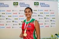 Thalia Cristine André foi medalha de ouro no arremesso de peso dos Jogos Escolares da Juventude - Fotografo: Fesporte/Divulgação - Data: 07/09/2015