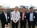 Secretaria de Desenvolvimento Econômico (Side) visita portos da região. Nesta quarta (22/5), visita ao Porto de Navegantes (Portonave). Da esq.: Ari Vieira, gerente da Side, Luis Henrique Lemos, da Portonave, Jalmei Duarte, secretário da Side, e Marcos Vieira, diretor-executivo - Fotografo: Divulgação/Side - Data: 22/05/2013