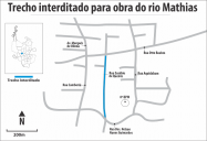Mapa com trecho a ser interditado para início das obras do rio Mathias, em 30 de junho de 2014  - Data: 26/06/2014