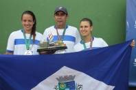 Ana Clara Duarte e Bruna Silva foram vice campeãs nos JASC 2014 tênis feminino com o técnico José Luiz Alves - Fotografo: Phelippe José/Felej/Secom - Data: 19/11/2014