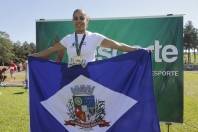 Atleta Paralimpica Ádria dos Santos vence a prova 100mts rasos(DV) nos 11º  Parajasc em São Miguel do Oeste. - Fotografo: Phelippe José - Data: 28/04/2015