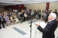 Antes de inaugurar a Passarela Charlot o homenageado, Carlos Adauto Vieira, falou um pouco da sua história de vida e da origem do pseudônimo “Charlot”. - Fotografo: Mauro Artur Schlieck - Data: 26/03/2012