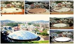 Nesta semana, foi concluída a cobertura do reservatório do Morro do Finder (R-8). Assim como feito no reservatório do Nova Brasília (R-10), a montagem do domo que agora integra a paisagem no Morro do Finder foi feita antes da construção das paredes, logo após a concretagem da base.  - Fotografo: Companhia Águas de Joinville - Data: 02/02/2012