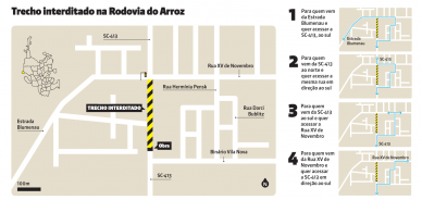 Mapa mostra a interdição e os desvios na Rodovia do Arroz em função das obras da nova Estação do Piraí - Fotografo: Cia Águas/Divulgação - Data: 01/10/2013