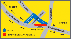 Mapa da interdição no trecho rua Florianópolis - Fotografo: Divulgação/Secom - Data: 03/04/2014